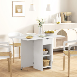 Marorine Table à manger pliante extensible rangement sur roues Blanc