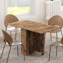 Table à manger pliante Ylerea sur roulettes brun rustique