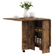 Table à manger pliante Ylerea sur roulettes brun rustique