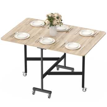 Table pliante Enian 4 à 6 personnes roulettes frein Chêne