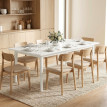 Table à manger Galviova moderne 8 personnes pieds bois massif crème