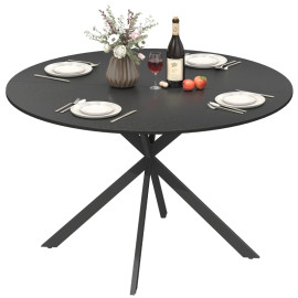 Table à manger Doruea ronde industrielle pieds acier noir