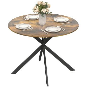 Beline Table à manger ronde industrielle 4 personnes brun rustique