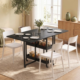 Orisiel Table à manger pliante industrielle gain de place noire