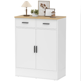 Buffet Palrio rangement 2 tiroirs étagère réglable blanc bois naturel