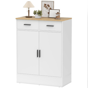 Buffet Palrio rangement 2 tiroirs étagère réglable blanc bois naturel