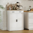 Buffet Palrio rangement 2 tiroirs étagère réglable blanc bois naturel