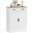 Buffet Palrio rangement 2 tiroirs étagère réglable blanc bois naturel