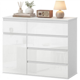 Buffet de salon Enven rangement moderne tiroirs porte étagère blanc brillant