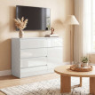 Buffet de salon Enven rangement moderne tiroirs porte étagère blanc brillant