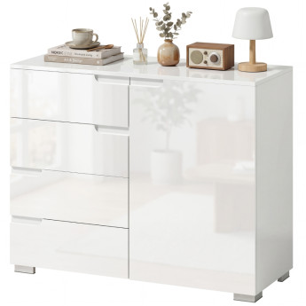Buffet Noray laqué moderne 4 tiroirs meuble TV rangement blanc