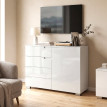 Buffet Noray laqué moderne 4 tiroirs meuble TV rangement blanc