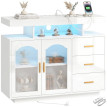 Buffet Avrio LED RGB USB rangement moderne blanc brillant