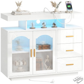 Buffet Avrio LED RGB USB rangement moderne blanc brillant