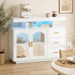 Buffet Avrio LED RGB USB rangement moderne blanc brillant
