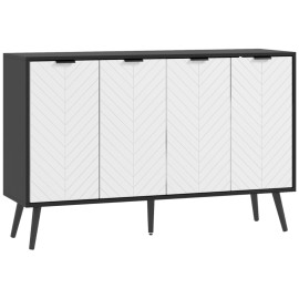 Buffet Lumay 4 portes étagères réglables pieds bois blanc et noir