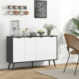 Buffet Lumay 4 portes étagères réglables pieds bois blanc et noir
