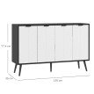 Buffet Lumay 4 portes étagères réglables pieds bois blanc et noir