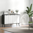 Buffet Lumay 4 portes étagères réglables pieds bois blanc et noir