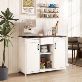 Buffet Calria rangement salon portes perforées tiroir blanc