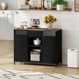 Buffet Aubaot 2 portes rangement étagères ajustables noir marron rustique