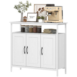 Buffet Rosara industriel avec rangement et étagères réglables blanc
