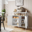 Buffet Rosara industriel avec rangement et étagères réglables blanc