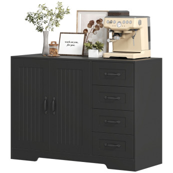 Buffet Oroel commode de rangement moderne 4 tiroirs 1 porte noir