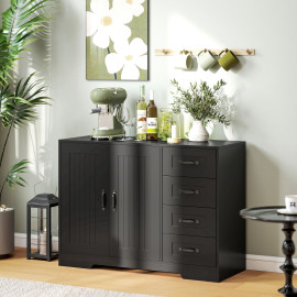 Buffet Oroel commode de rangement moderne 4 tiroirs 1 porte noir