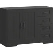Buffet Oroel commode de rangement moderne 4 tiroirs 1 porte noir