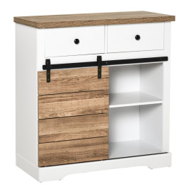 Buffet de Cuisine Amval Rangement Rustique Bois et Métal Blanc Naturel