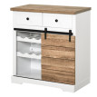 Buffet de Cuisine Amval Rangement Rustique Bois et Métal Blanc Naturel