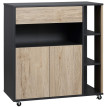 Amenas Chariot de cuisine polyvalent avec tiroir et rangement naturel noir