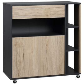 Amenas Chariot de cuisine polyvalent avec tiroir et rangement naturel noir