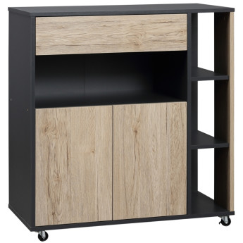 Amenas Chariot de cuisine polyvalent avec tiroir et rangement naturel noir