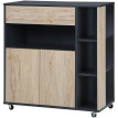 Amenas Chariot de cuisine polyvalent avec tiroir et rangement naturel noir