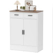 Buffet Zelvein moderne 2 tiroirs placard étagère réglable blanc et bois