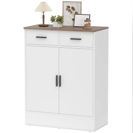 Buffet Zelvein moderne 2 tiroirs placard étagère réglable blanc et bois