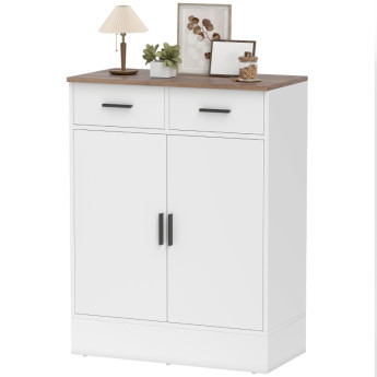 Buffet Zelvein moderne 2 tiroirs placard étagère réglable blanc et bois