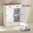 Buffet Zelvein moderne 2 tiroirs placard étagère réglable blanc et bois