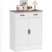 Buffet Zelvein moderne 2 tiroirs placard étagère réglable blanc et bois