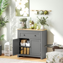 Buffet de cuisine Helron rangement tiroir armoire étagère réglable gris chêne