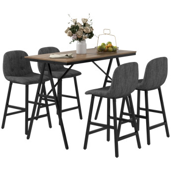 Eminay Ensemble bar 5 pièces table haute 4 chaises gris foncé
