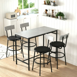 Table de bar Selelia avec 4 tabourets acier blanc