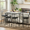 Table de bar Selelia avec 4 tabourets acier blanc