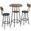Table de bar Aubaer industrielle avec 2 tabourets brun rustique