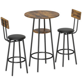Table de bar Aubaer industrielle avec 2 tabourets brun rustique