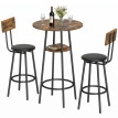 Table de bar Aubaer industrielle avec 2 tabourets brun rustique