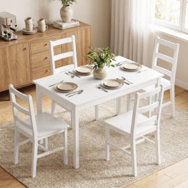 Ensemble repas Lumet table rectangulaire 4 chaises bois massif blanc