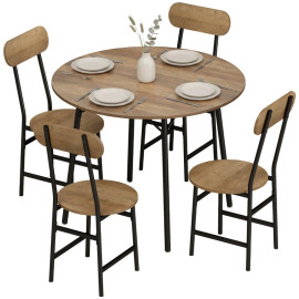 Lorer Set repas 5 pièces table ronde et chaises bois noir